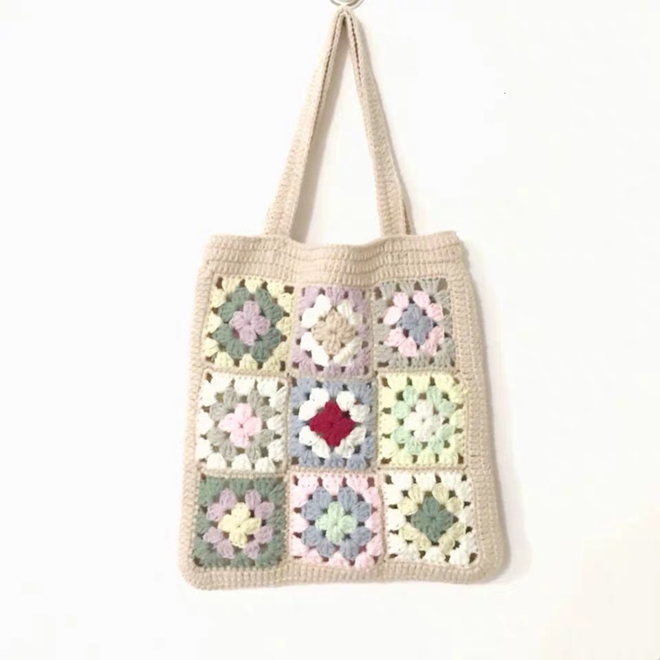 Evening Bags Beige Dark Crochet Grey Vintage Shoulder Bag Cute Purse Handmade Granny Square Handbags for Women Kintting 230926