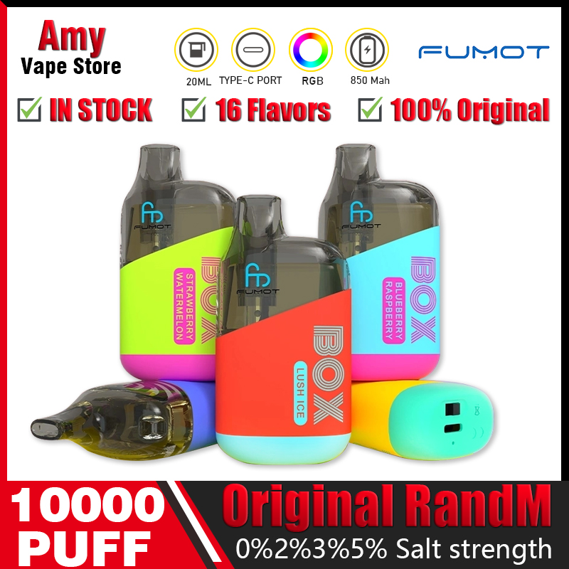 Original Fumot RandM Tornado Box 10000 E Cigarette Rechargeable 10K Puffs Disposable Vapes Mesh Coil 20ml Eliquid 16 Flavors 0% 2% 3% 5% 10000 puff