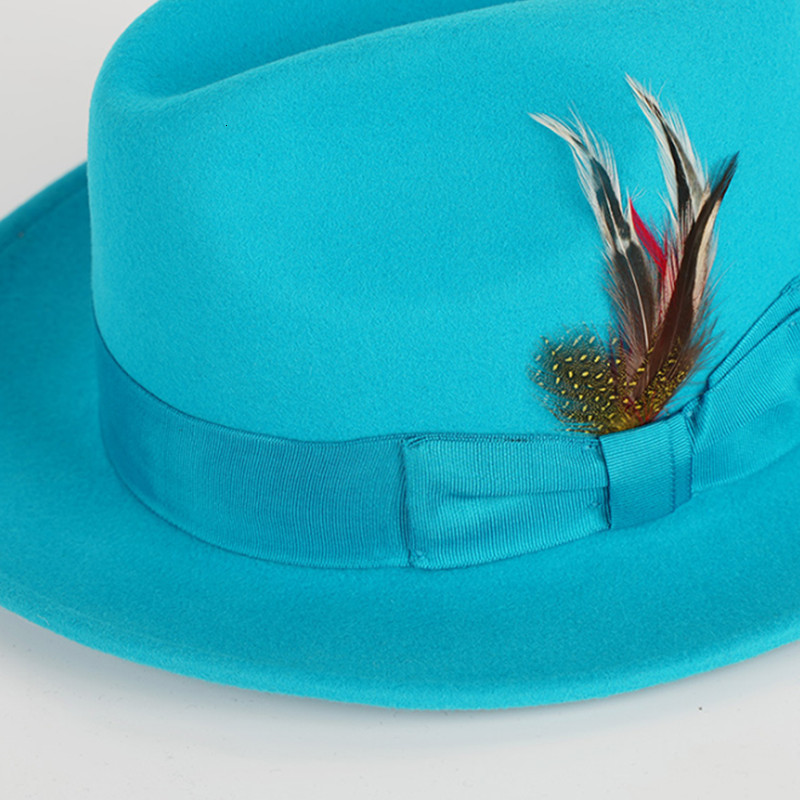 Berets Lake blue fedora hat fashion wool hat short brim hat jazz hat top fedora hat men and women jazz hat big brim 230926