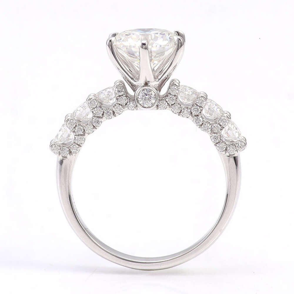 Round Cut DEF VVS Moissanite Engagement Ring In Sier 10K 14K solid gold wedding ring with 3 sides paved stones
