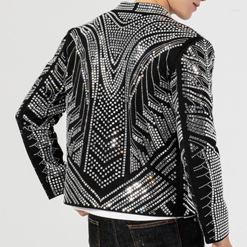 Men's Jackets Black Full Rhinestones Jacket Men Coat Drill Punk Club Outfit Jaqueta Bomber Diamond