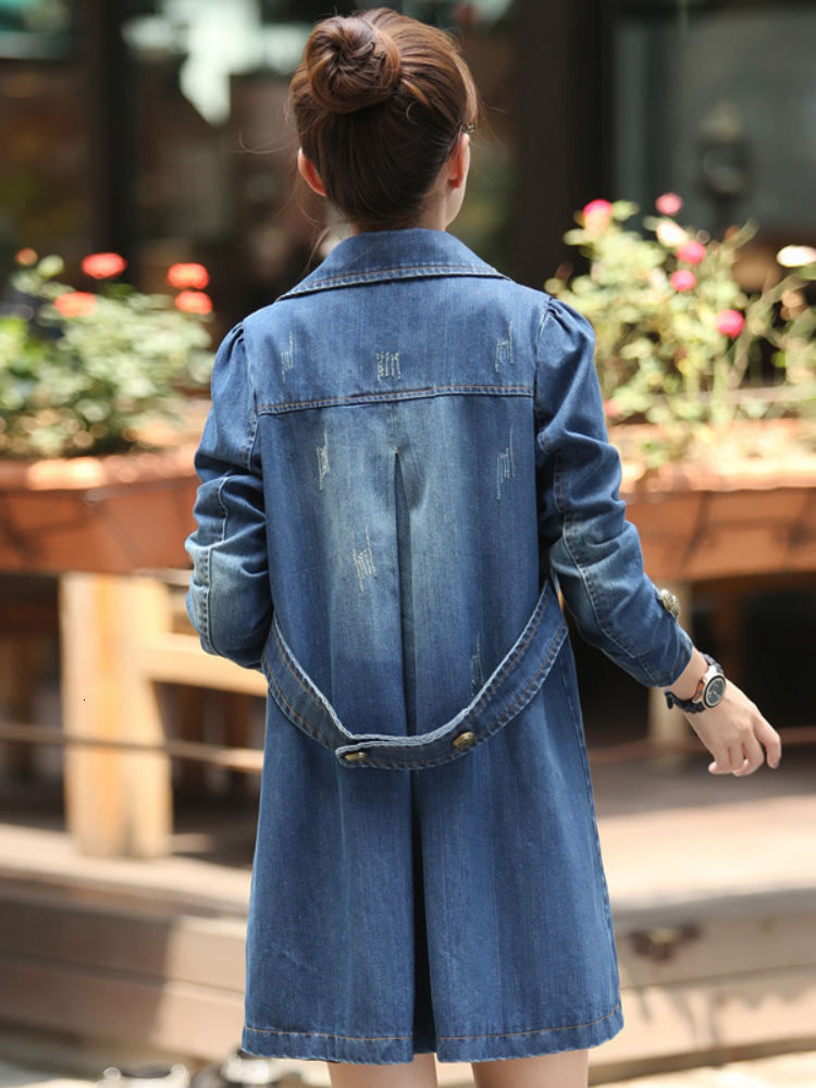Women's Jackets Jean Jacket for Women Autumn/Winter Fashion Polo Mid Length Casual Double Breasted Belt Denim Trench Coat Women Jacket Top 230925