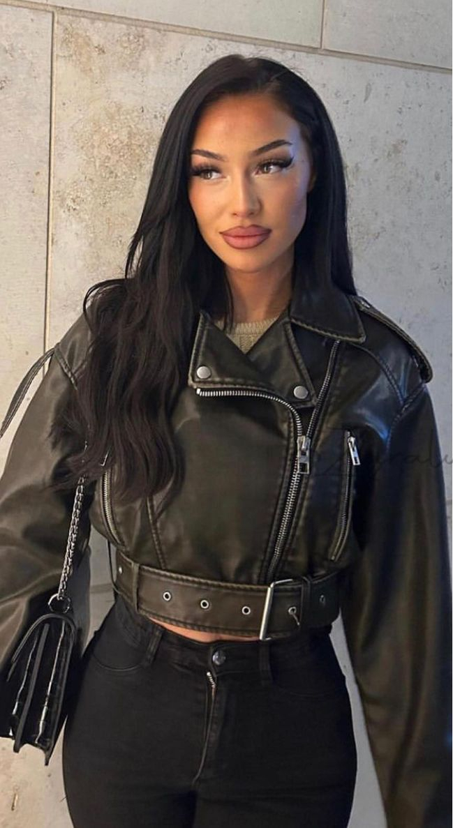 Women's Down Parkas Women Washed Leather Belt Loose Jacket Vintage Turn Down Collar Gradient Zipper Short Coat Lady Locomotive Style Chic Coat 23