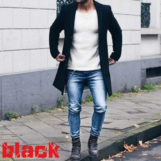 Jackets Autumn Winter Men's Men's Slim Fit Wool Coat Male Cashmere Blended Long Overcoat Black Red Gray Jacket Outerwear S-3Xl 2
