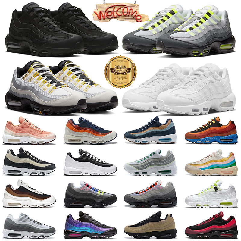95 95s Men Women Running Shoes Mens Trainers Neon Triple Black Obsidian Solar Red Greedy Smoke Grey Team Red womens sneakers sports size 36-45