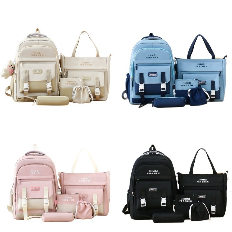 Designer Backpack Student Backpack Suit Bag Lightweight And Large Capacity Five Piece Set, Girls' Backpack Books Mochila