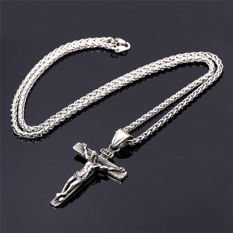 Religious Jesus Cross Necklace for Men Fashion Gold Cross Pendent with Chain Necklace Jewelry Gifts for Men Pendant