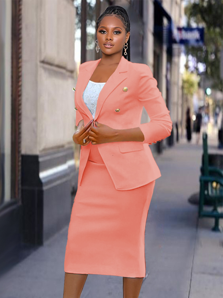 Two Piece Dress Women White Formal Business Blazer Suit Sets Elagant 6 Buttons Jacket Knee Length Skirts Wide Leg Pants Suits Casual Office Work 23092