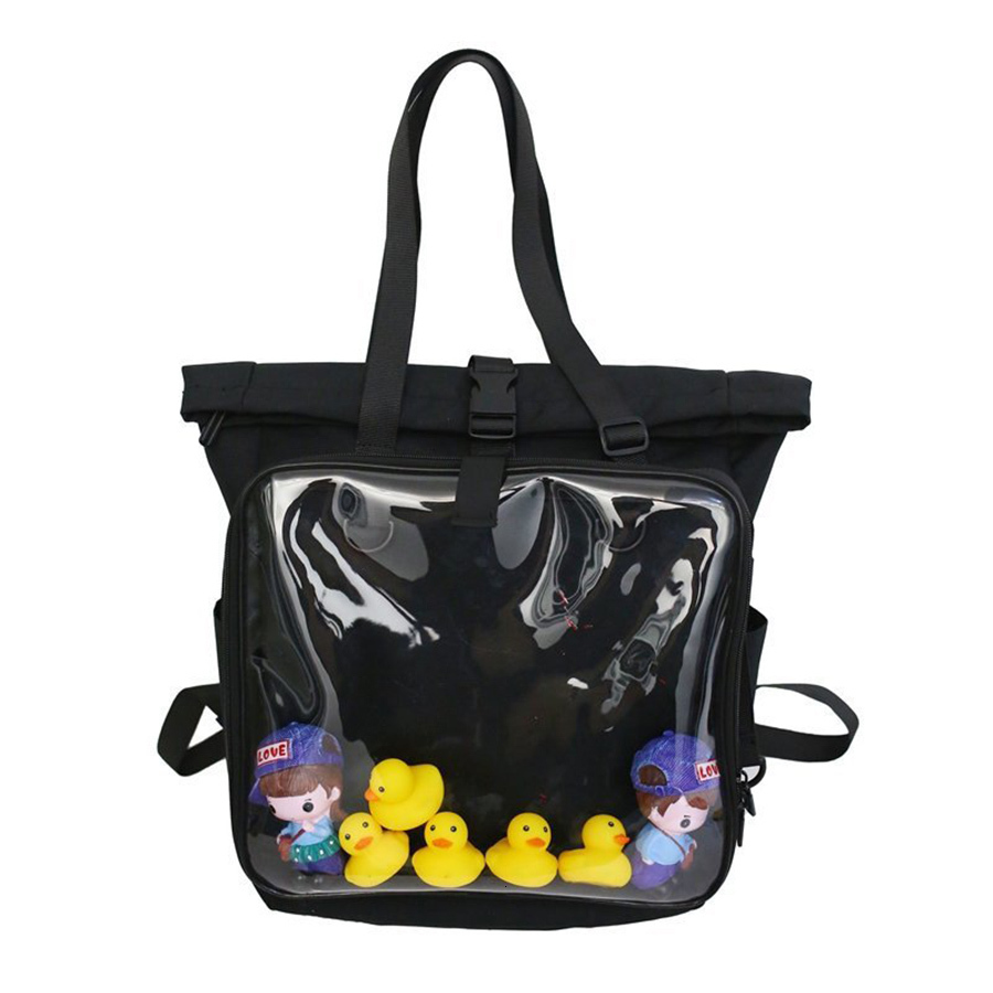 School Bags Classic Shoulder Black Backpacks Japanese Transparent Canvas Soft Girls Boys Lovely Clear Ita Bag Daily Shopping Rucksack Y2k 230926