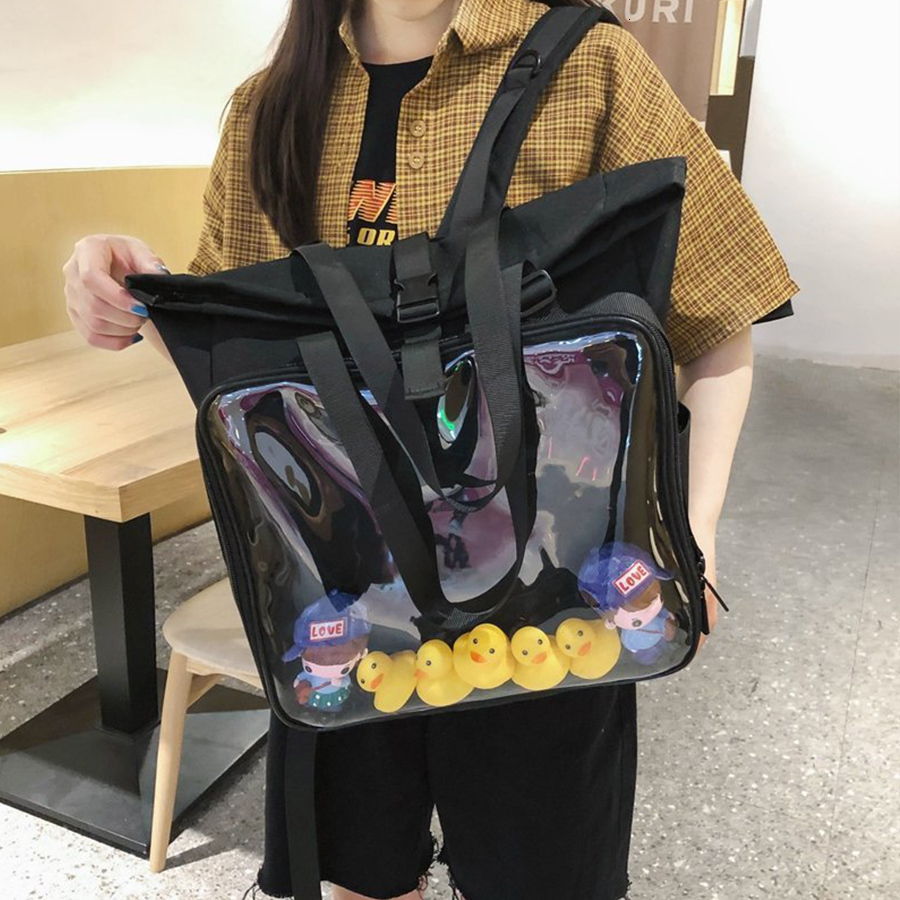 School Bags Classic Shoulder Black Backpacks Japanese Transparent Canvas Soft Girls Boys Lovely Clear Ita Bag Daily Shopping Rucksack Y2k 230926