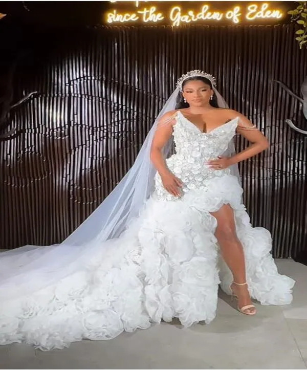 Gorgeous White Mermaid Wedding Handmade Wers Side Slit Vestidos De Novia Ball Ral Beaded Straps African Bridal Dress