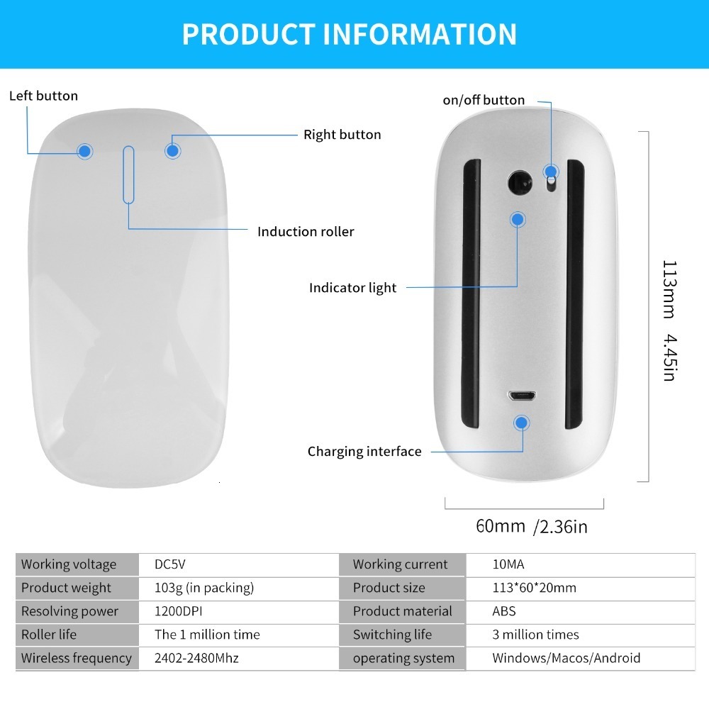 Mice Bluetooth Wireless Mouse Arc Touch Magic Ergonomic Ultra Thin Rechargeable Optical 1600 DPI Mause For 230927