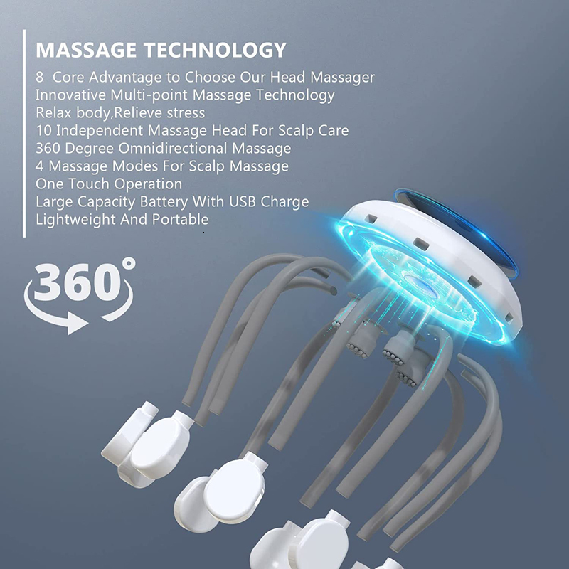 Head Massager KTS Electric Head Massager Octopus Scalp Massage Music 5 Modes 14 Vibrating Contacts Red Light Therapy For Relax Stress Relief 230926