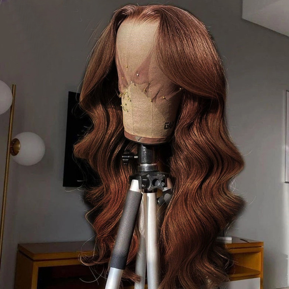 180% Chocolate Brown Body Wave Lace Front Wig Human Hair HD Transparent Lace Frontal Wig Preplucked Colored Synthetic Wigs for Black Women