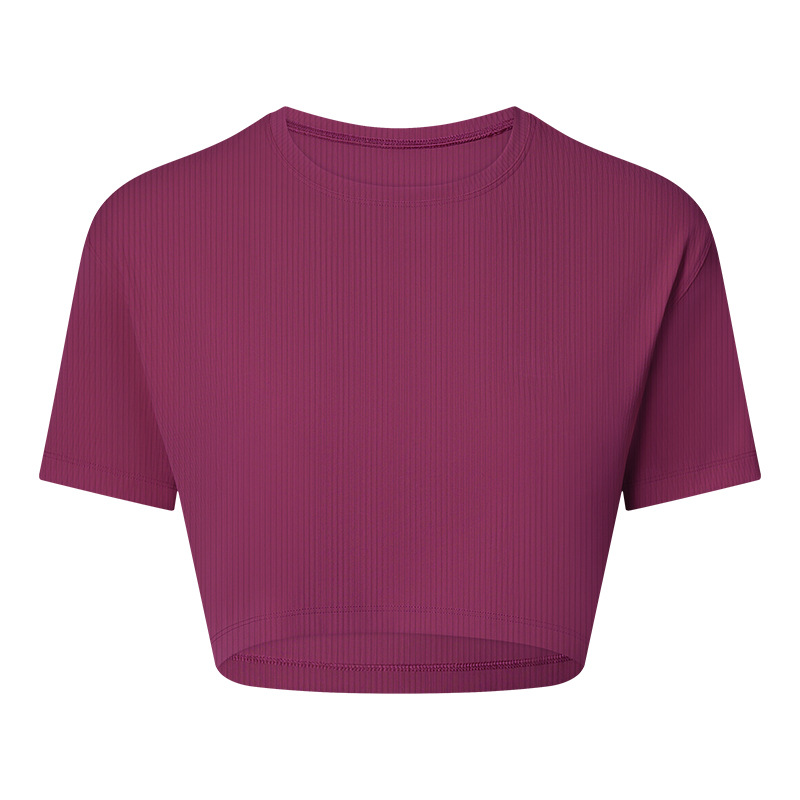 Uu-1211 Women Ribbed Shirt Sleeve Sexy T-Shirt Loose Waist Short Tops Sports Yoga Outfit