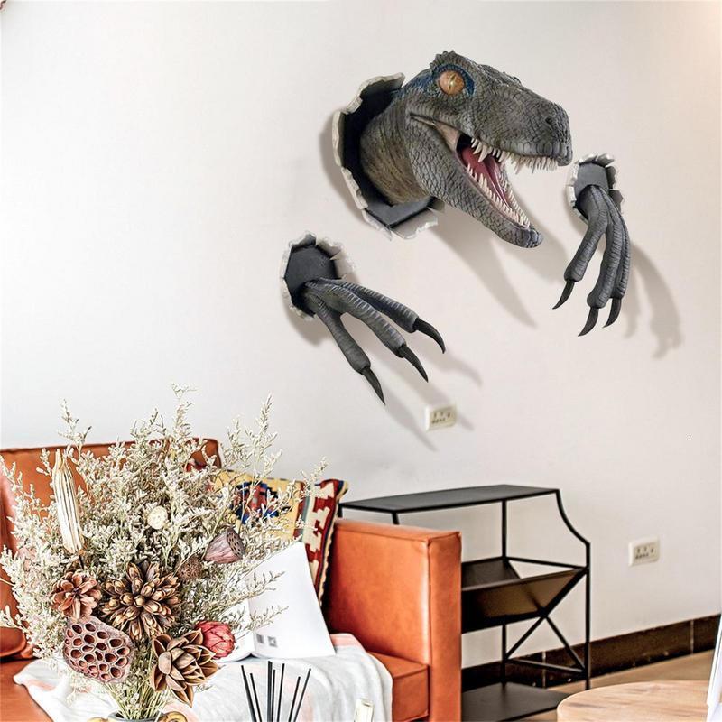 Decorative Objects Figurines Dinosaur Wall Mounted Sculpture 3D Wall Bursting Hanging Dinosaur Head Resin Dinosaur Head With Claws Home Decor 230926