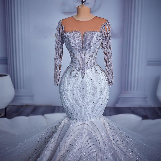 2023 Oct Arabic Aso Ebi Plus Size Mermaid Crystals Wedding Dress Sequined Lace Beaded Bridal Gowns Dresses ZJ354