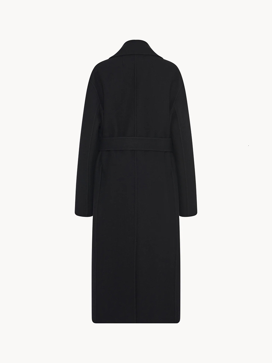 Women's Wool Blends 2023 Autumn and Winter Fall Shoulder Nightgown Style Long Coat Women Belt Decoration 230926