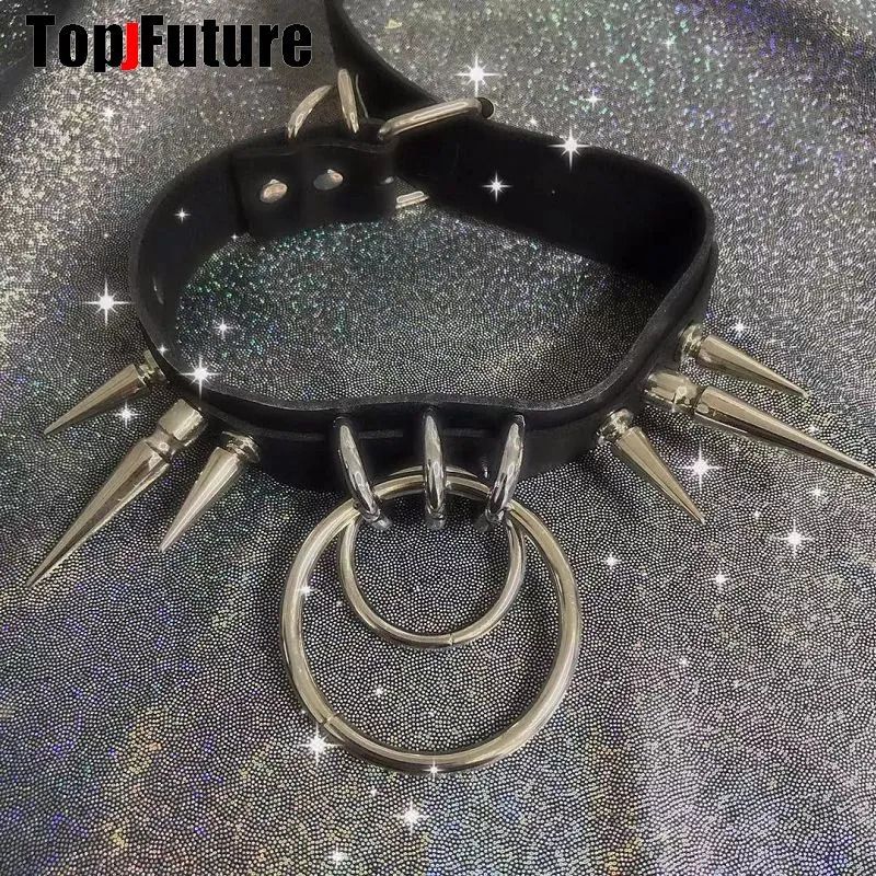 Chokers Harajuku Gothic women corss cosplay Punk necklace spike streetwear Subculture Spice Y2K Girl Collar Heart PU Leather choker 230927
