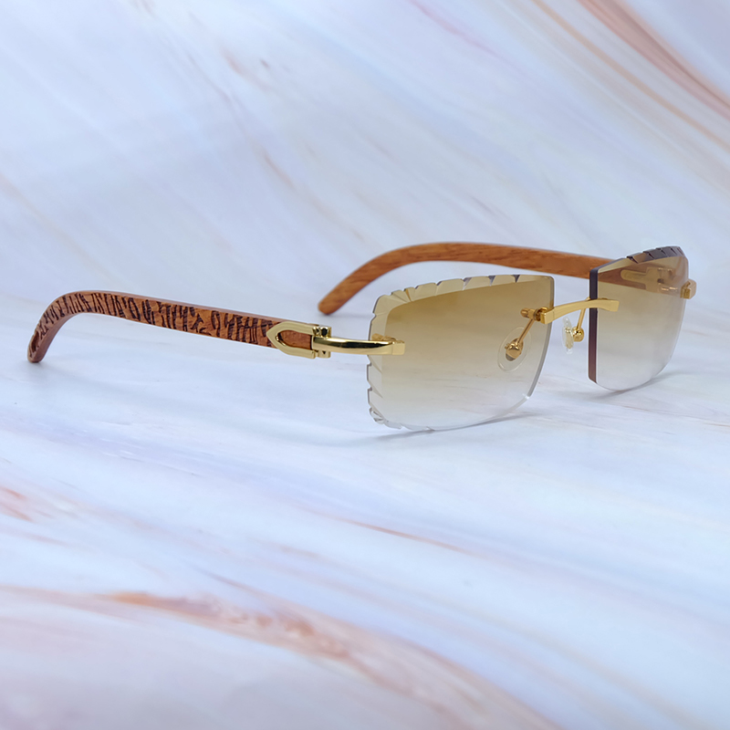 Craved Wood Sunglasses Mens Vintage Luxury Carter Sun Glasses Wooden Glasses Small Diamond Cut Mens Decoration 012 Gold Frame Tiger Wood