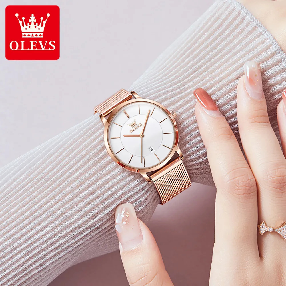 Womens Watches OLEVS 65mm Ultra Thin for Women Rose Gold Stainless Steel Waterproof Ladies Wristwatches Big Face Quartz Watch Gift Box 230927