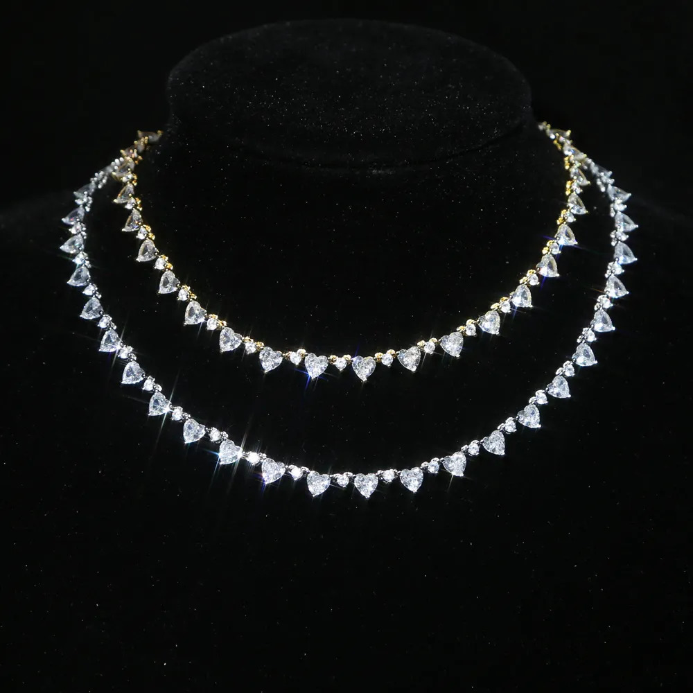 Chokers Lover Valentine's Day Gift For Girlfriend Sparking Bling 5A Round Heart Cubic Zirconia Cz Tennis Choker Necklace 230927