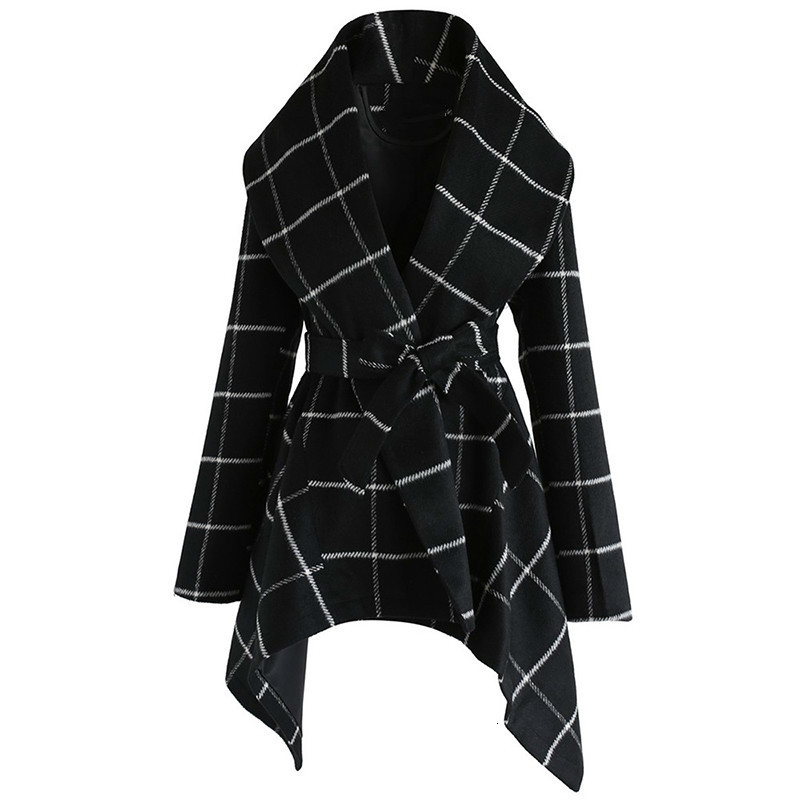 Women's Wool Blends Autumn and Winter Ladies Longsleeved Woolen Coat Fashion Retro Loose Plaid Belt Windbreaker Coats Jacket 230926