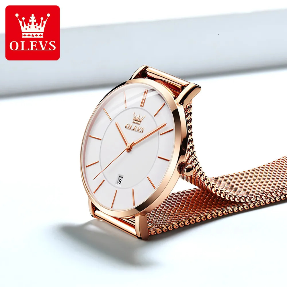 Womens Watches OLEVS 65mm Ultra Thin for Women Rose Gold Stainless Steel Waterproof Ladies Wristwatches Big Face Quartz Watch Gift Box 230927