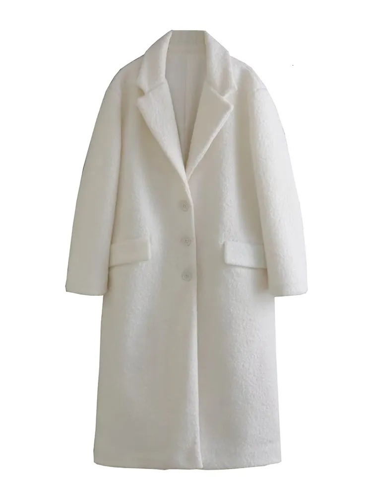 Womens Wool Blends Elegant Solid Women Coats Turn Down Collar Long Sleeve Single Breasted Loose Trench Jacket Female Vintage Casual Coat Lady 230927