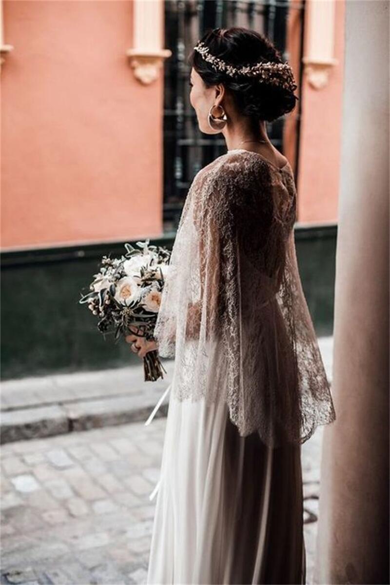2023 Boho Chiffon A-Line Wedding Dresses With Lace Wrap Spaghetti Straps Backless Long White Beach Bridal Gowns Simple Elegant Country Bride Dress