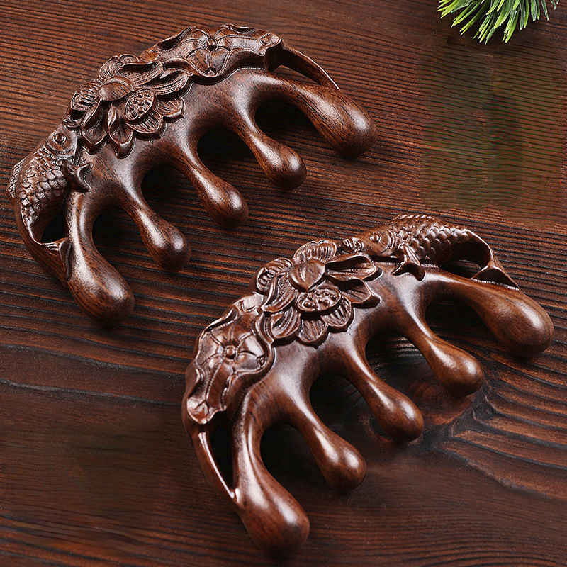 Head Massager Sandalwood Massage Comb Head Meridian Scalp Comb Face Eye Shoulder Neck Scraping Treatment Hair Loss Anti-static Wide Tooth Comb 230926