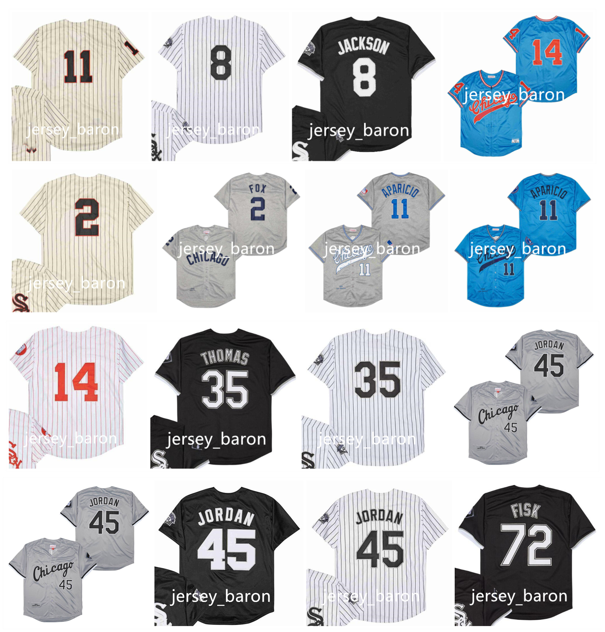 Bo Jackson Throwback Baseball Jersey White Sox Michael Jor dan Frank Thomas Nellie Fox Luis Aparicio Bill Melton Ventura Early Wynn Size S-4XL