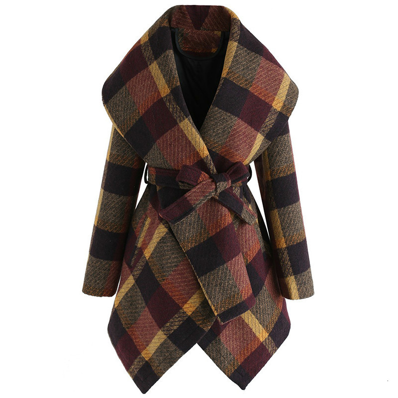 Women's Wool Blends Autumn and Winter Ladies Longsleeved Woolen Coat Fashion Retro Loose Plaid Belt Windbreaker Coats Jacket 230926