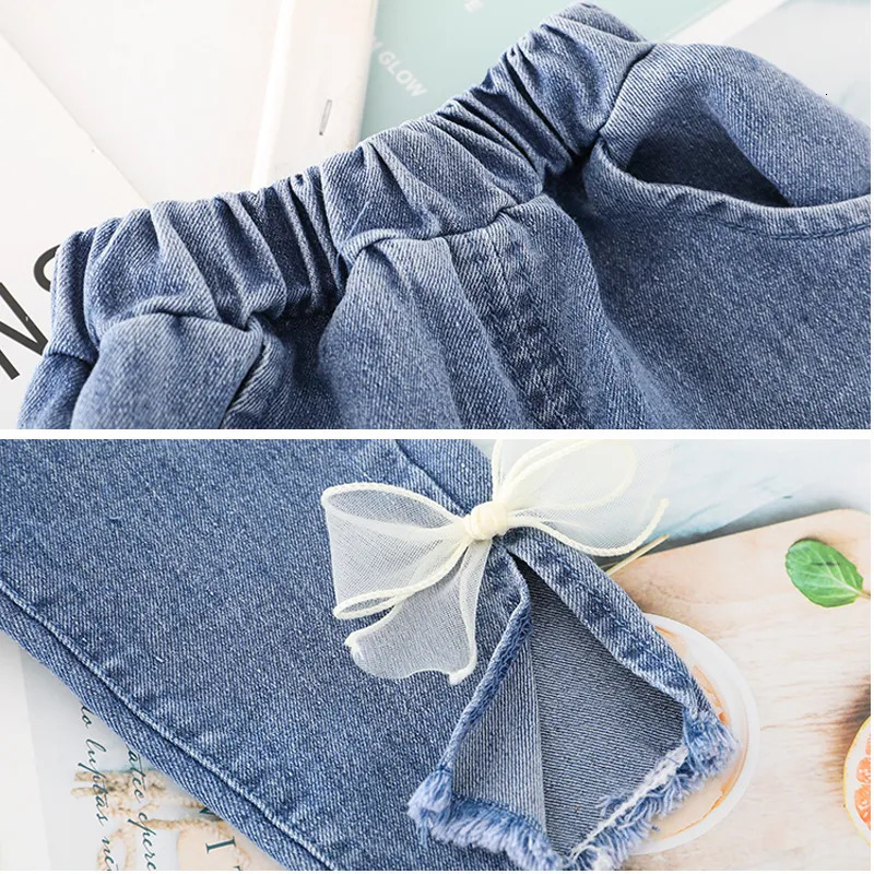 Clothing Sets Cute Clothes for Kid Baby Girl Outfit Set Fashion Dot Lace Collar Long Denim Bows Trousers Children Clothing 1 2 3 4 Years 230927