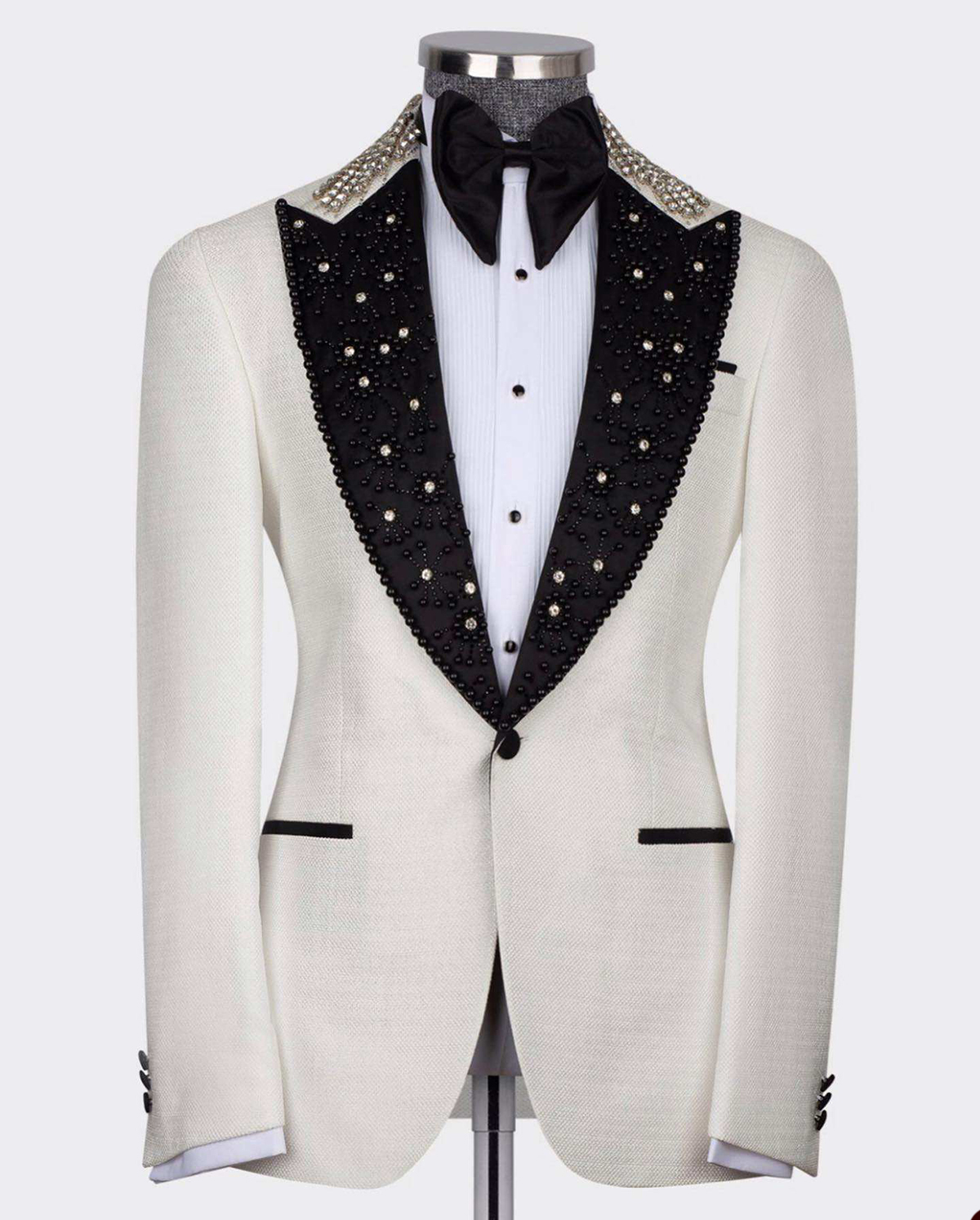 Gold Beads Mens Wedding Tuxedos Slim Fit Peaked Lapel One Button Jacket 3 Pieces With Black Pants