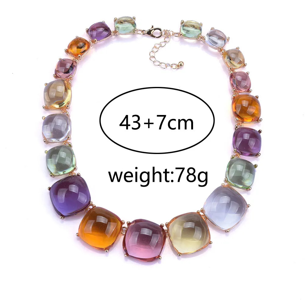 Chokers ZA Multicolor Transparent Resin Choker Necklace Women Indian Statement Gold Plated Metal Large Collar Necklace Jewelry 230927