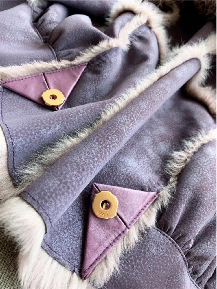 Womens Wool Blends RosEvans Vintage Natural Sheepskin Collar Rabbit Fur Full Pelt Coat Short Women Fashion patchwork coats Female Autumn Winter 230927