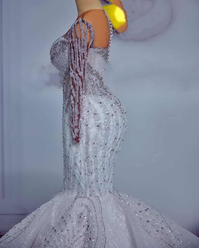 2023 Oct Arabic Aso Ebi Plus Size Mermaid Crystals Wedding Dress Sequined Lace Beaded Bridal Gowns Dresses ZJ354