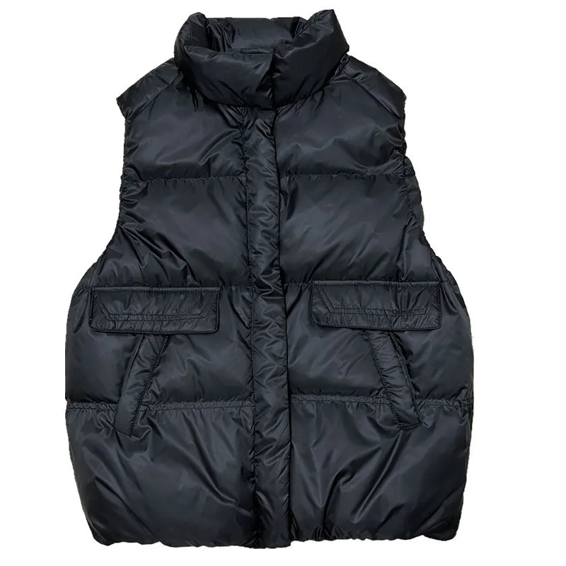 Womens Down Parkas Sleeveless Vest Standing Neck Short Single Breasted Lightweight Coat White Duck Tank Solid Color Top 230927