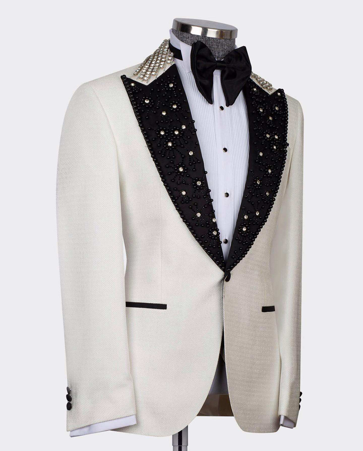 Gold Beads Mens Wedding Tuxedos Slim Fit Peaked Lapel One Button Jacket 3 Pieces With Black Pants