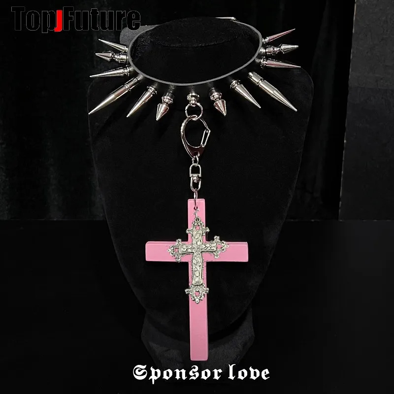 Chokers Harajuku Gothic women corss cosplay Punk necklace spike streetwear Subculture Spice Y2K Girl Collar Heart PU Leather choker 230927