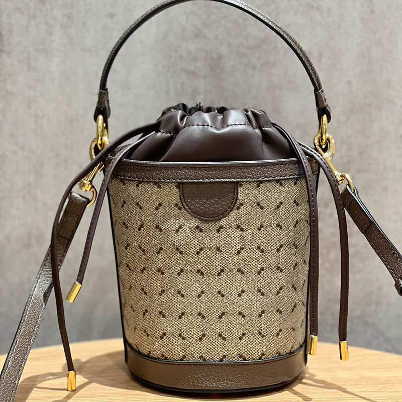 Mini Bucket Top Handle Handbag Women Crossbody Tote Drawstring Barrel Designer Shoulder Bag Purse Canvas Leather Gold Hardware Adjustable Strap