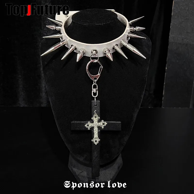 Chokers Harajuku Gothic women corss cosplay Punk necklace spike streetwear Subculture Spice Y2K Girl Collar Heart PU Leather choker 230927