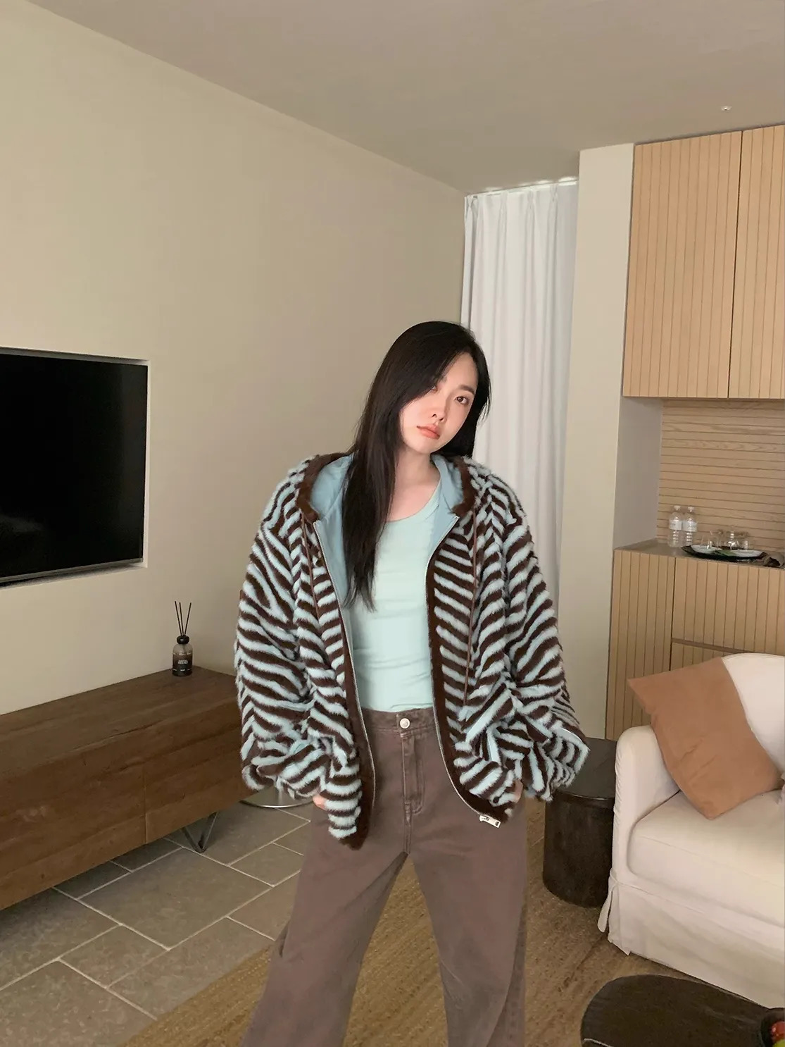 Womens Fur Faux HDHOHR High Quality Knitted Mink Coats With Hood Fashion Natural Jacket Winter Female Warm Genuine Coat 230927