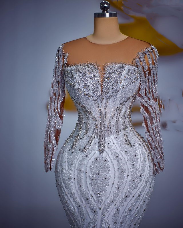 2023 Oct Arabic Aso Ebi Plus Size Mermaid Crystals Wedding Dress Sequined Lace Beaded Bridal Gowns Dresses ZJ354