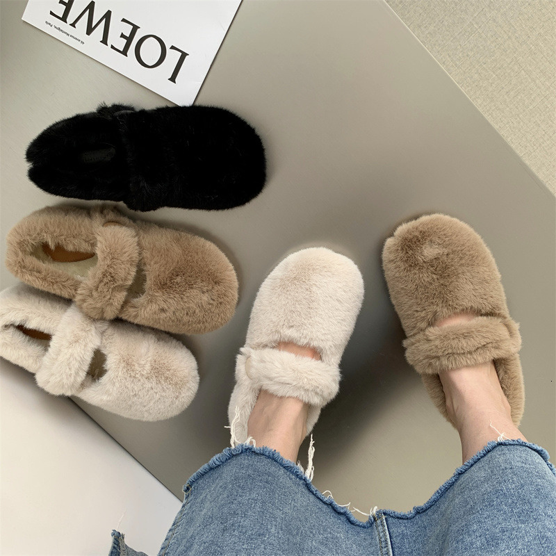 Mary Jane Fluffy Slippers Women's Clothes Winter Fleece ing Thickened One Pedal Comfortable Cotton Shoes dh5885370