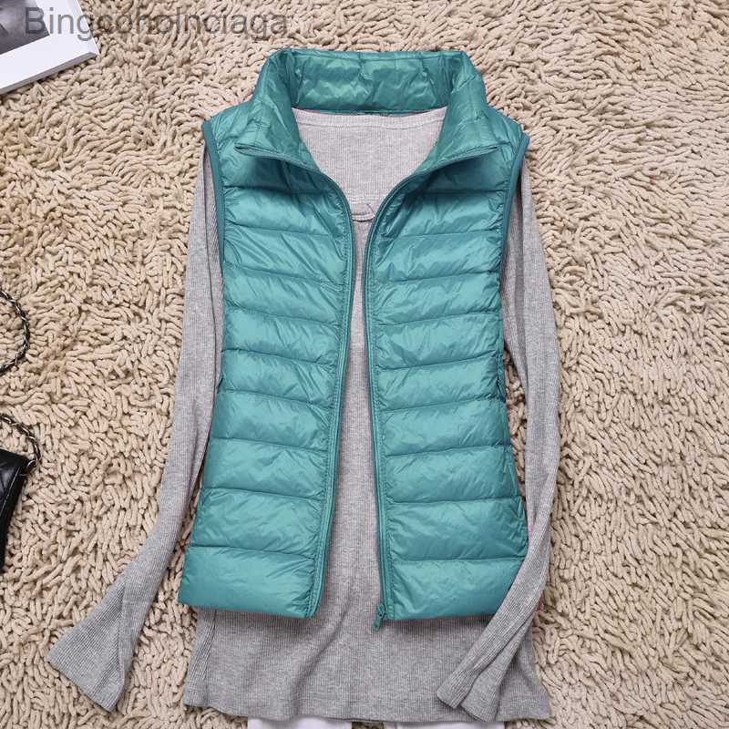 Women's Down Parkas Ultra Light Slim Down Coat Women Winter Stand Collar Thin Jacket Windproof Padded Waistcoat Sleeveless Portable Duck Down Ves