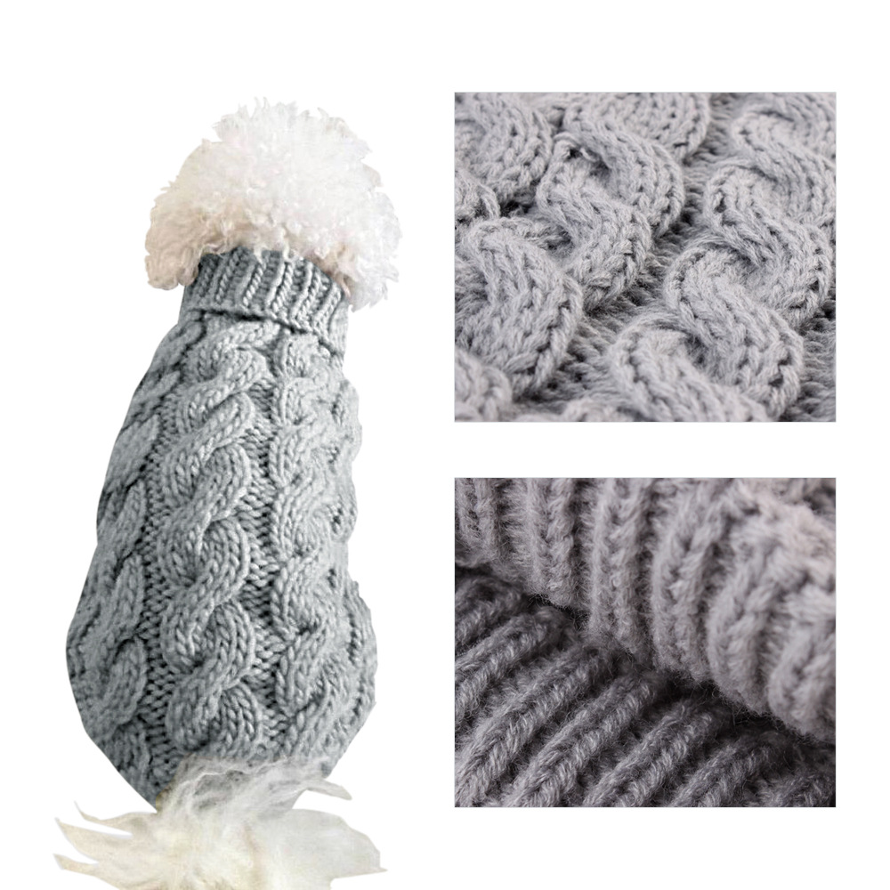 Dog Knitted Sweaters - Turtleneck - Classic Cable Knit Dog Jumper Coat Warm Sweartershirts Outfits for Dogs Cats in Autumn Winter - view 4