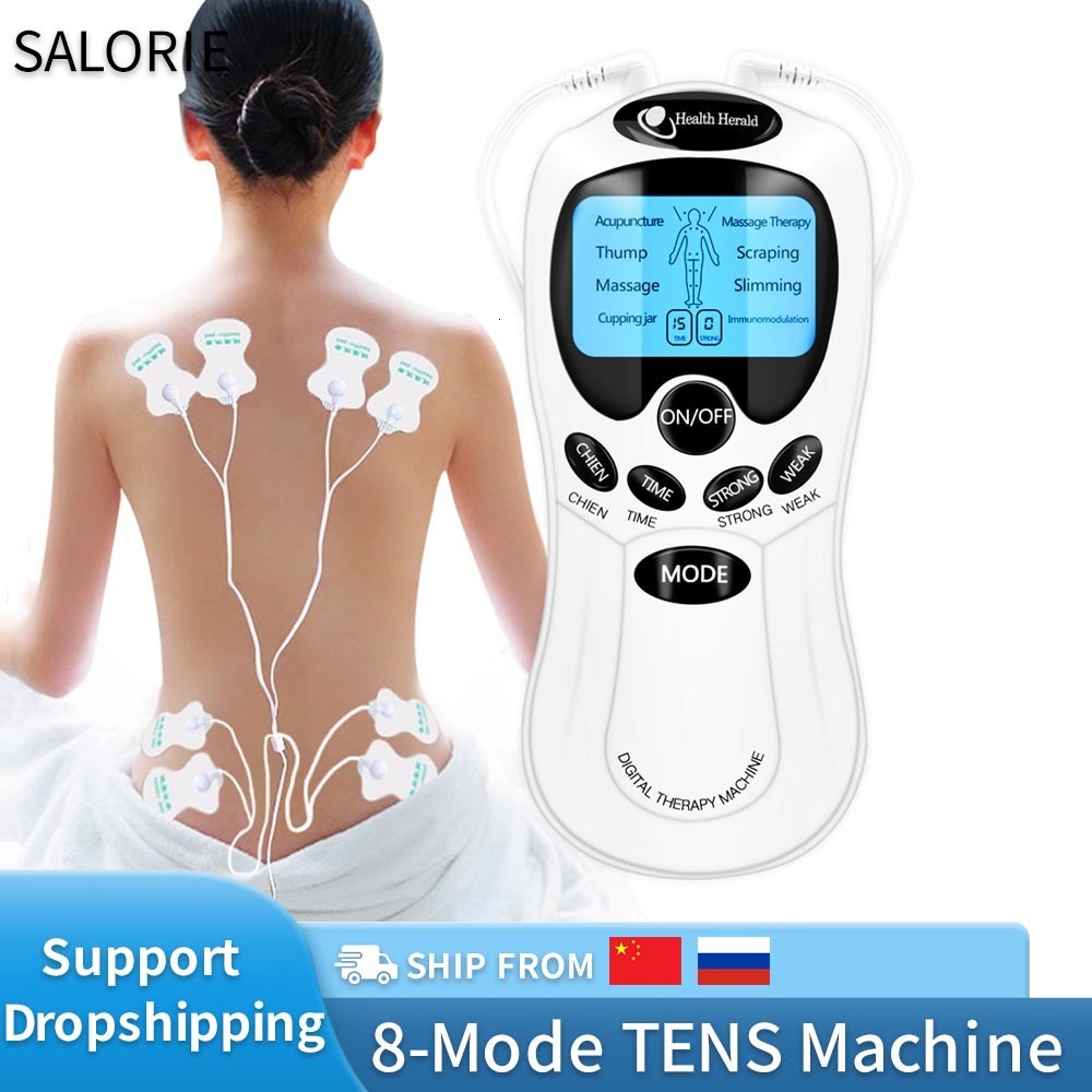 Portable Slim Equipment 8-Mode Electric Tens Muscle Stimulator Ems Acupuncture Face Body Massager Digital Therapy Herald Massage Tool Electrostimulato