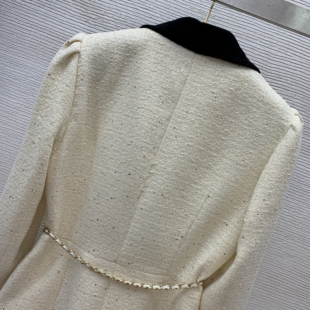 Women's Wool Blend's Autumn And Winter Coat Temperament Small Fragrance Wind Lapel Waist Belt Chains Slimming Skirt G23090842 230926